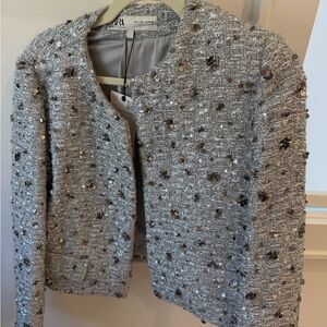 Zara Women's Metallic Embellished Blazer sequin